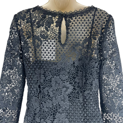 Joie Hemera Lace Yoke Long Sleeve Mini Dress Elegant Black Size 8