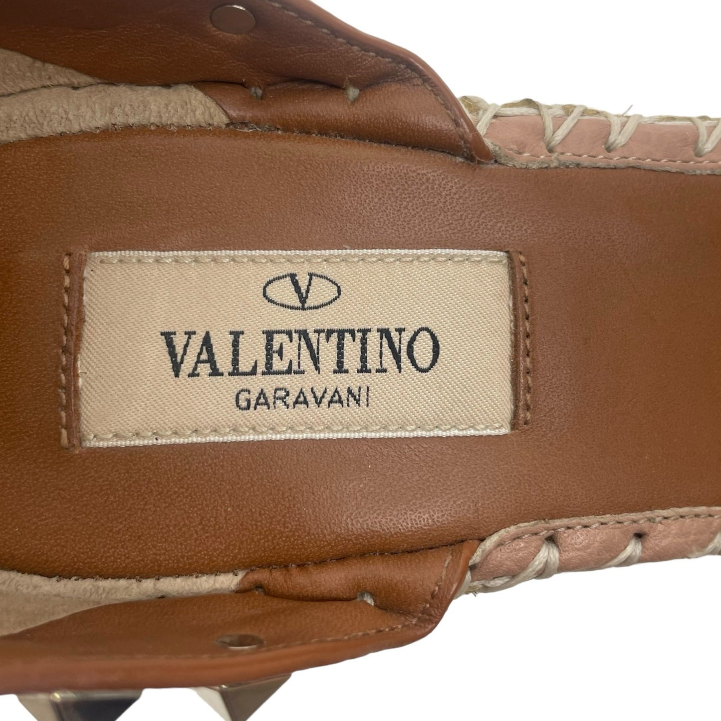 Valentino Garavani Rockstud Double Leather Wedge Espadrille Pink Size 39