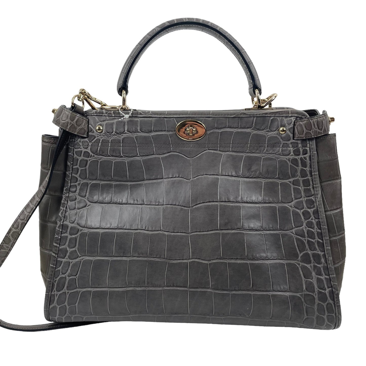 Coach Gramercy Leather Satchel Bag Crocodile Emboss Gray