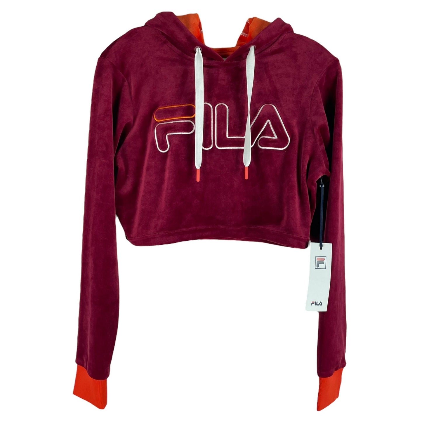 Fila Antonella Velour Crop Top Hoodies Pullover Red Orange Size XS