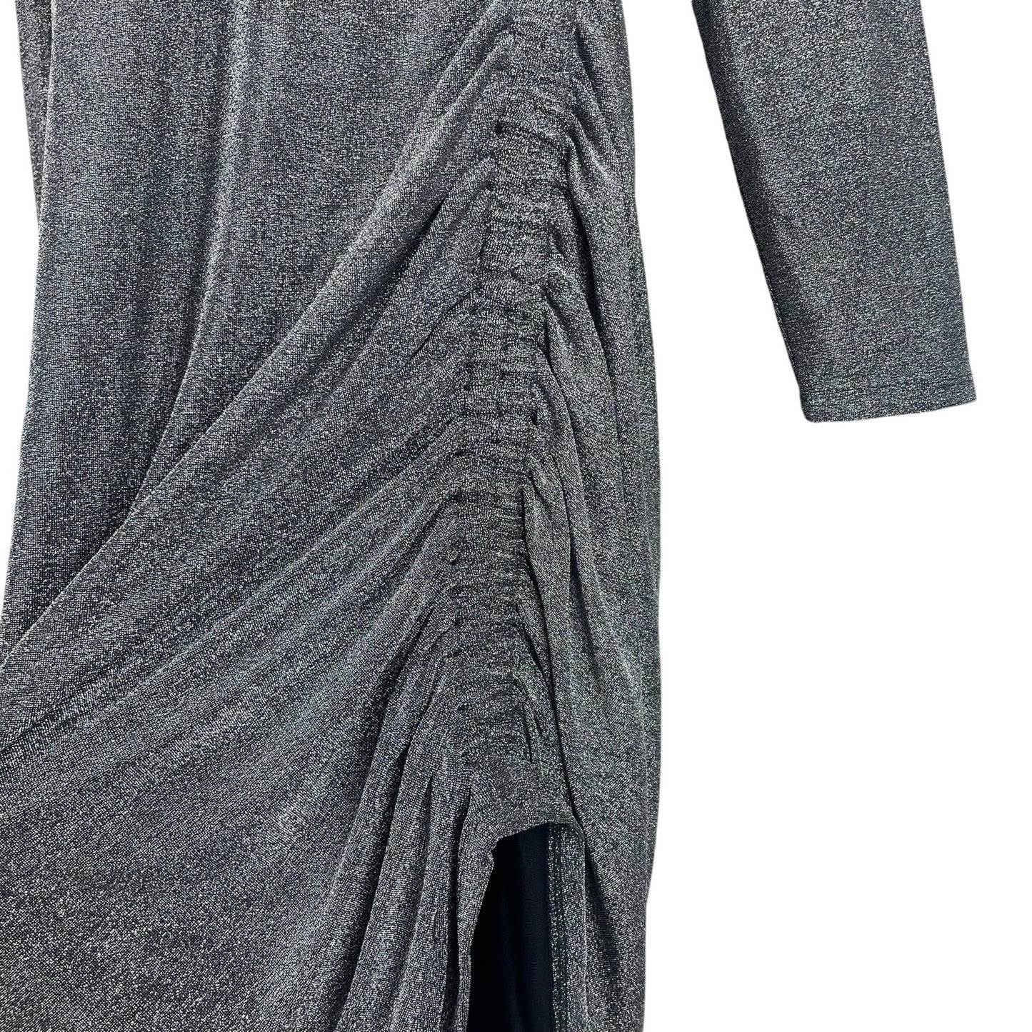Veronica Beard Cyrus Metallic Lurex Side Ruch Dress Gunmetal Size XL
