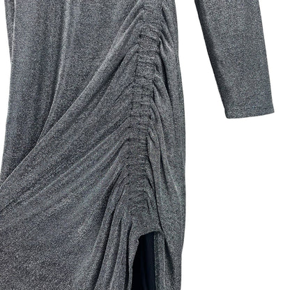 Veronica Beard Cyrus Metallic Lurex Side Ruch Dress Gunmetal Size XL