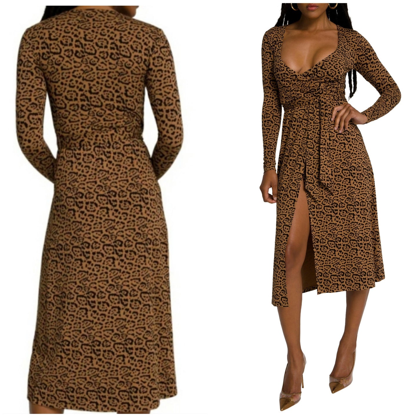 Good American Daylight Leopard Print Wrap Dress Caramel Brown Size S