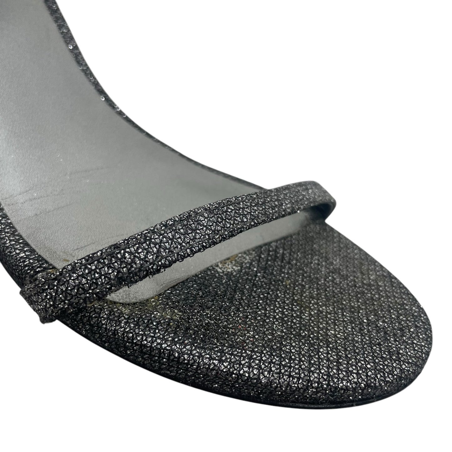 Stuart Weitzman Nudistcurve Lurex Glitter 75mm Sandals Black Gray Size 7M
