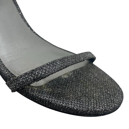Stuart Weitzman Nudistcurve Lurex Glitter 75mm Sandals Black Gray Size 7M