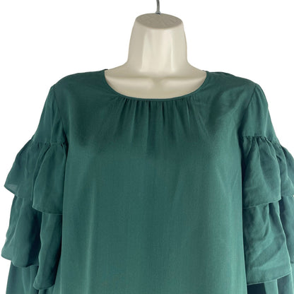 Madewell Silk Ruffle Tiered Sleeve Blouse Top Green Size XS