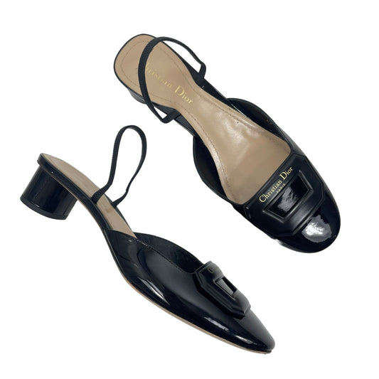 Christian Dior Day Slingback 35mm Patent Leather Pumps Black Size 40