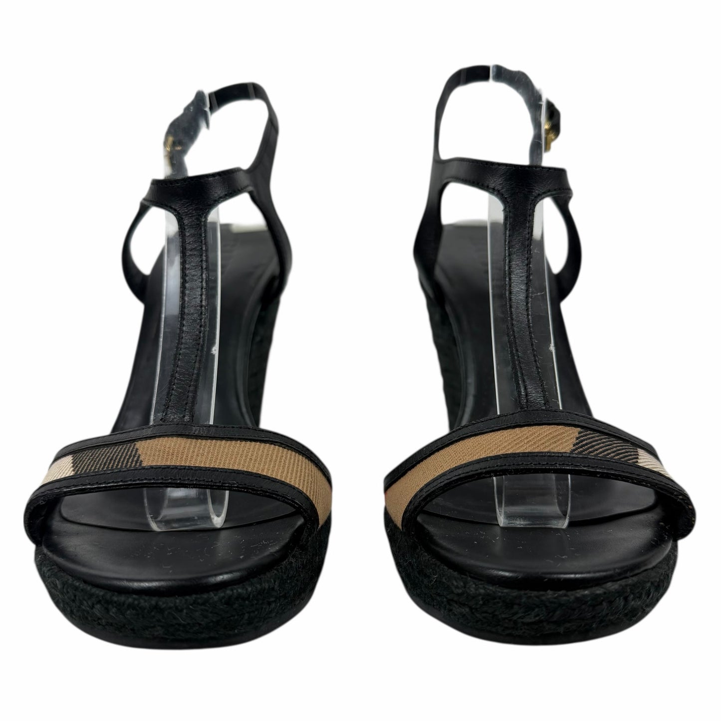 Burberry Nova Check Laleham Leather Wedge Espadrille Sandal Size 36