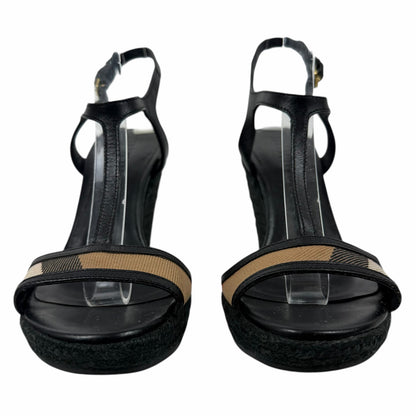 Burberry Nova Check Laleham Leather Wedge Espadrille Sandal Size 36