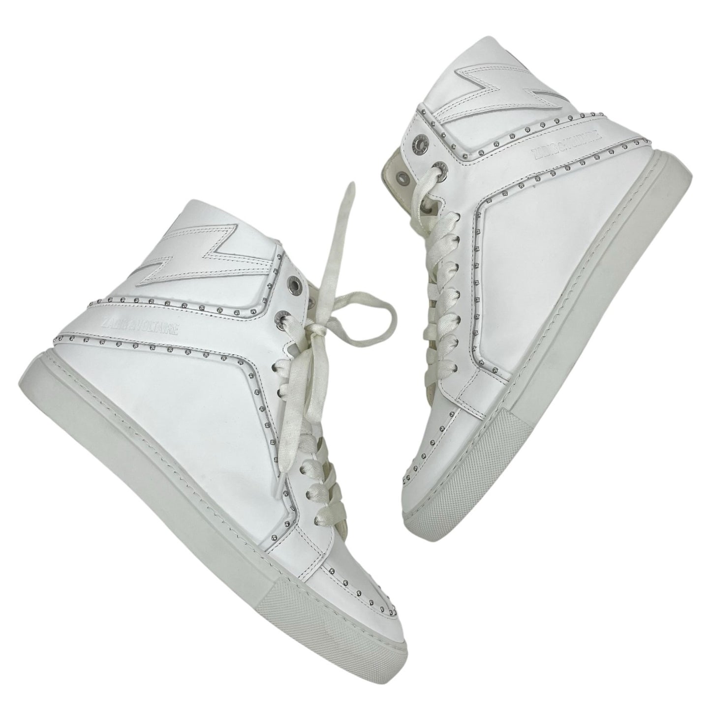 Zadig & Voltaire High Flash Studded Leather High Top Sneaker White Size 40