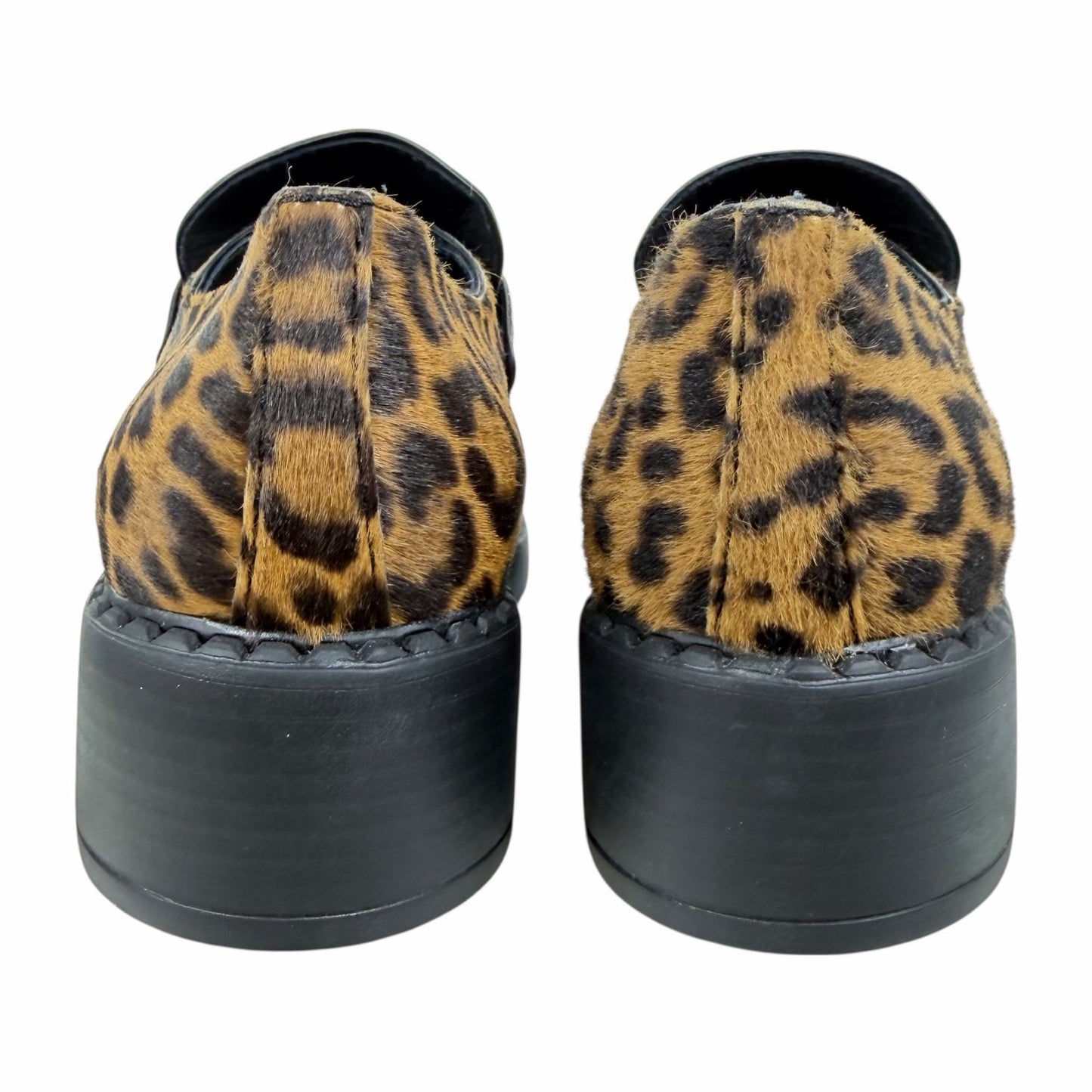Prada Enamel Triangel Logo Leopard Printed Leather Loafer Brown Size 38.5