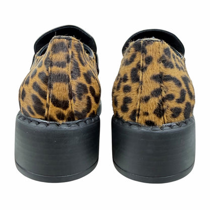 Prada Enamel Triangel Logo Leopard Printed Leather Loafer Brown Size 38.5