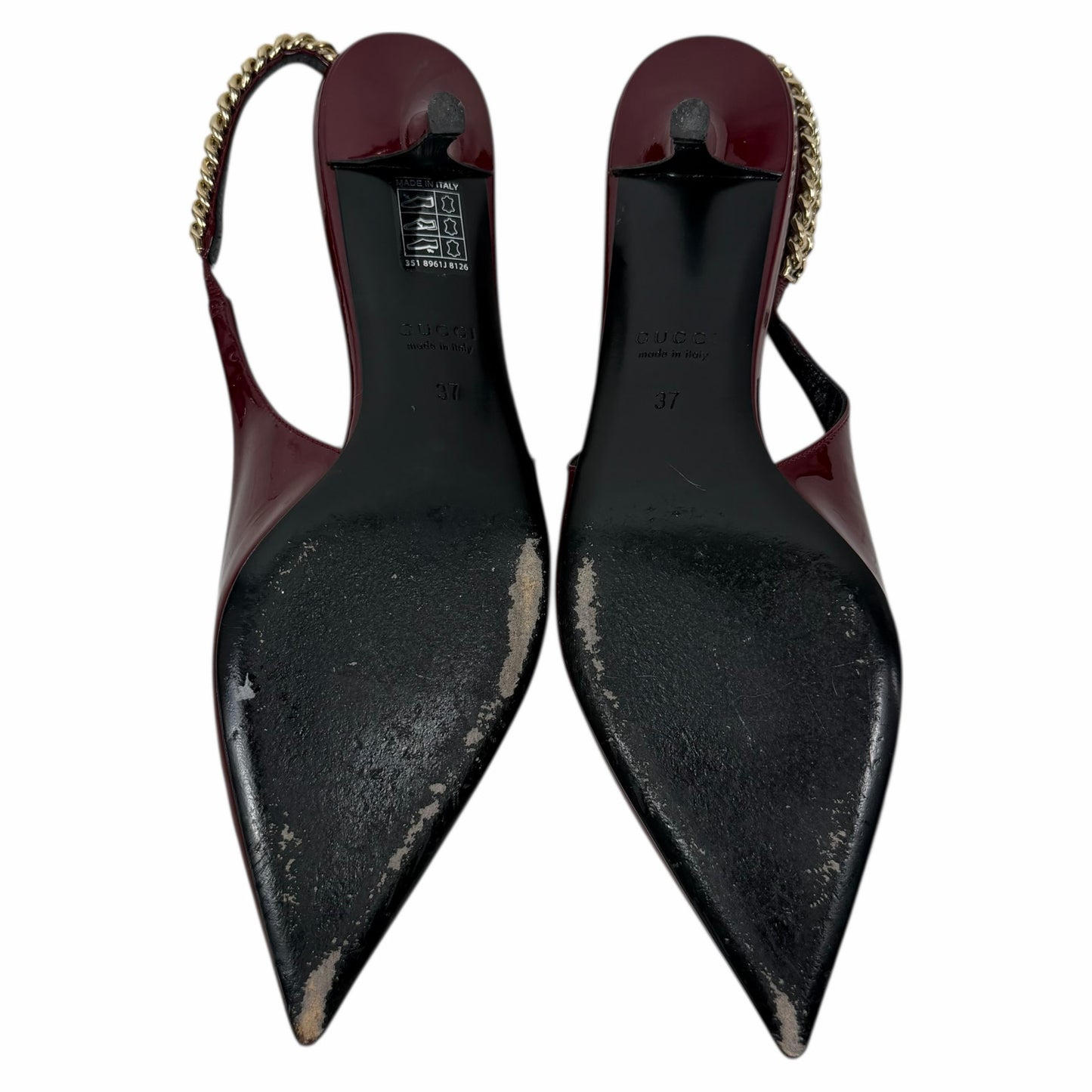 Gucci Signoria 45mm Patent Leather Slingback Pump Kitten Heel Red Size 37