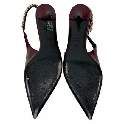 Gucci Signoria 45mm Patent Leather Slingback Pump Kitten Heel Red Size 37