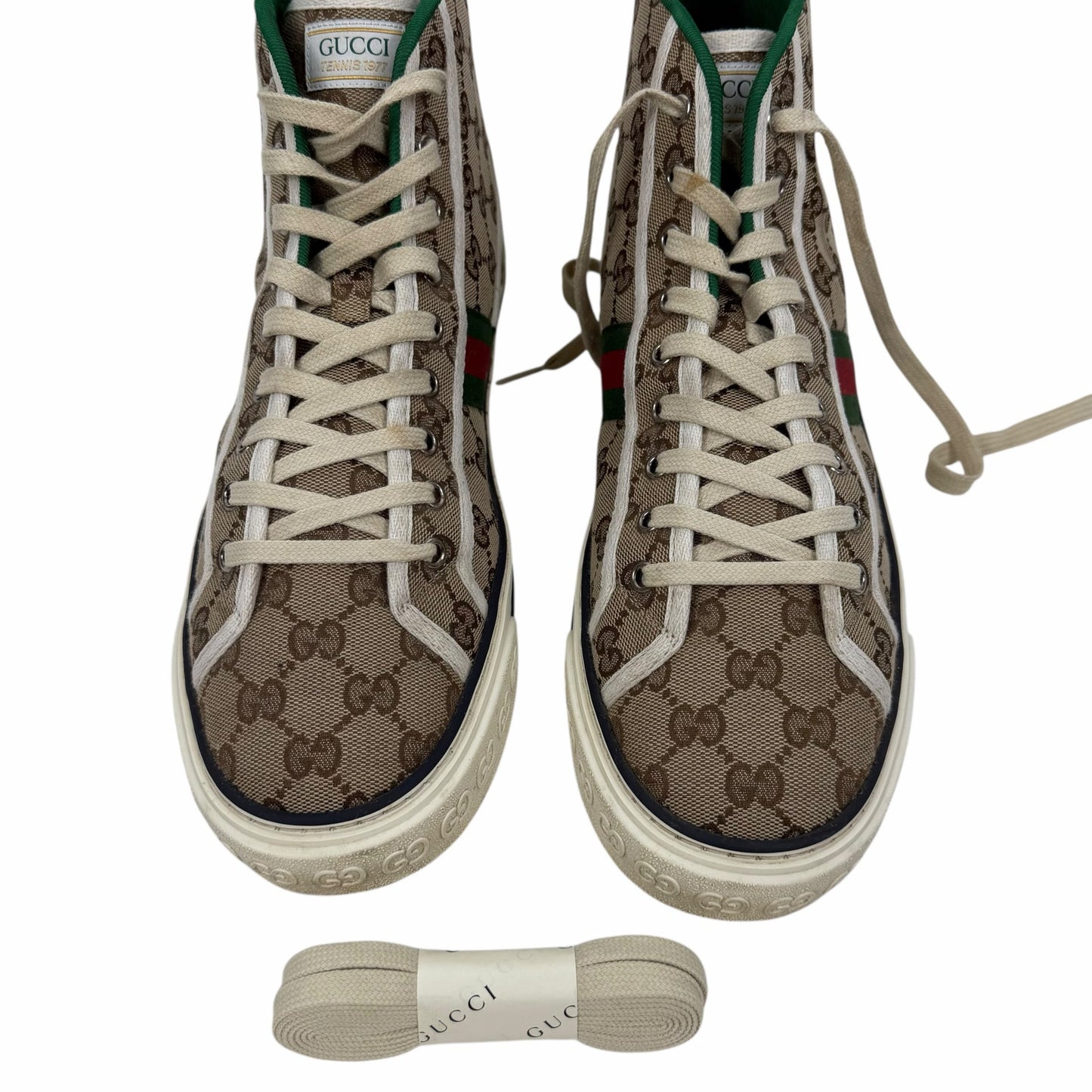 Gucci GG 1977 Tennis Sneakers Lace Up Beige Ebony Original Size 11.5/ 12