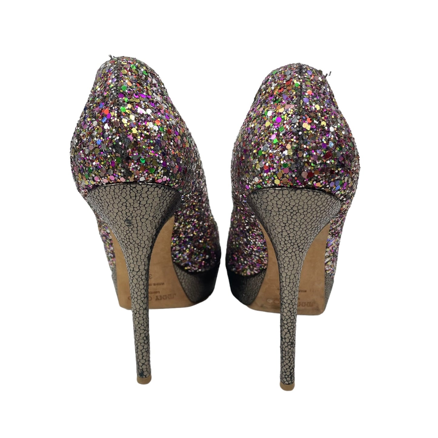 Jimmy Choo Rainbow Glitter Peep Toe Platform Pumps Size 37