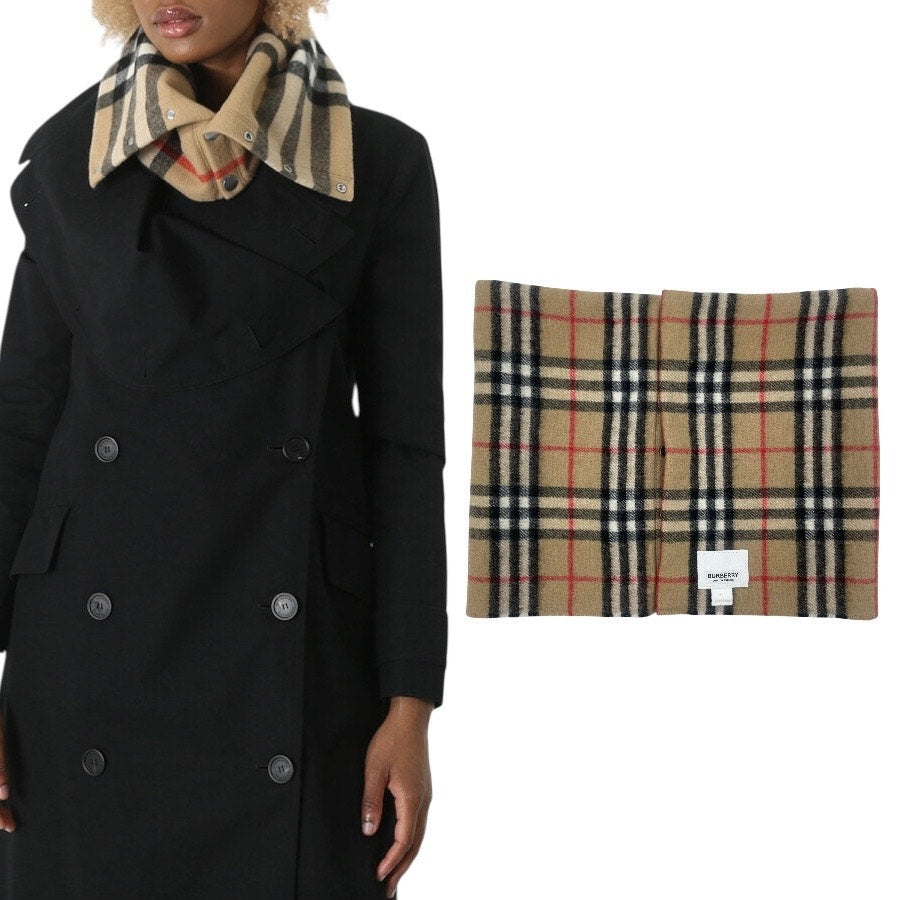 Burberry House Check Cashmere Neck Warmer Loop Scarf Tan Brown 26"x 9.5"