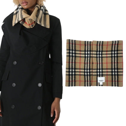 Burberry House Check Cashmere Neck Warmer Loop Scarf Tan Brown 26"x 9.5"