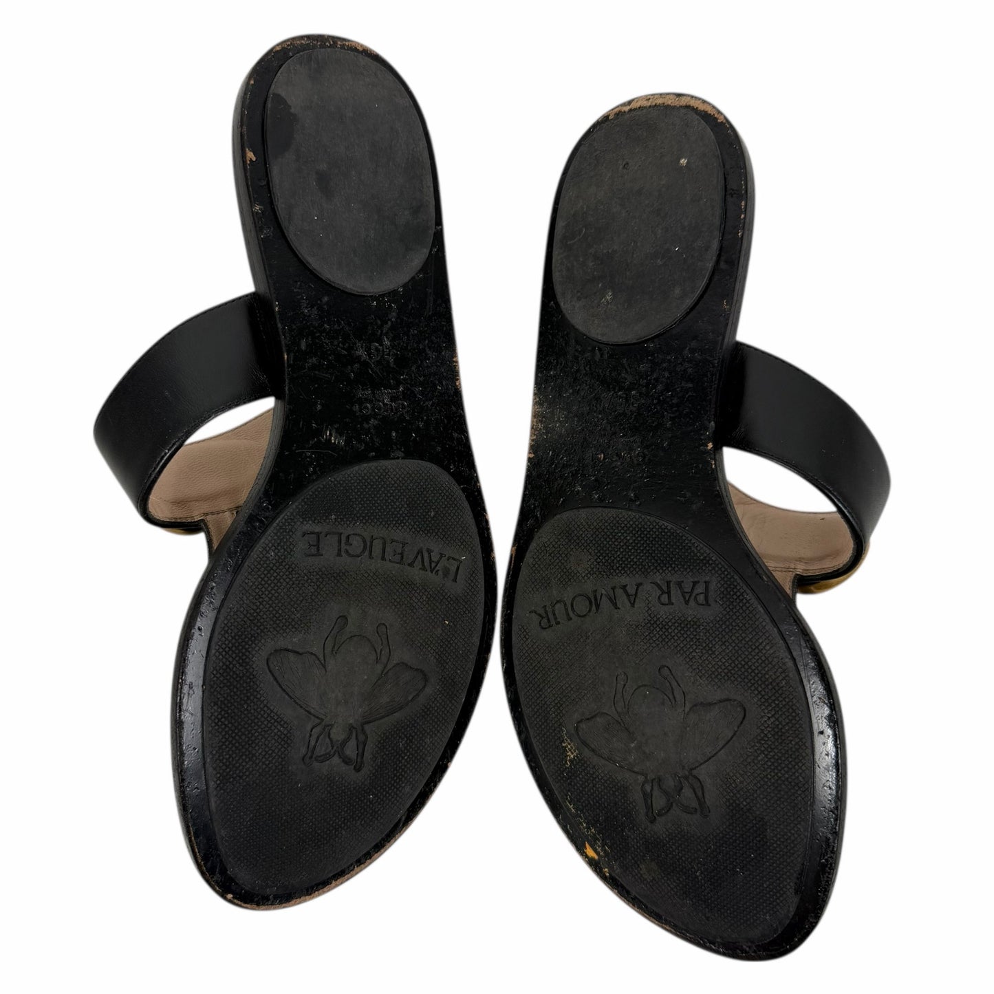 Gucci Black Leather Thong Sandal Gold Double G Logo Size 36.5