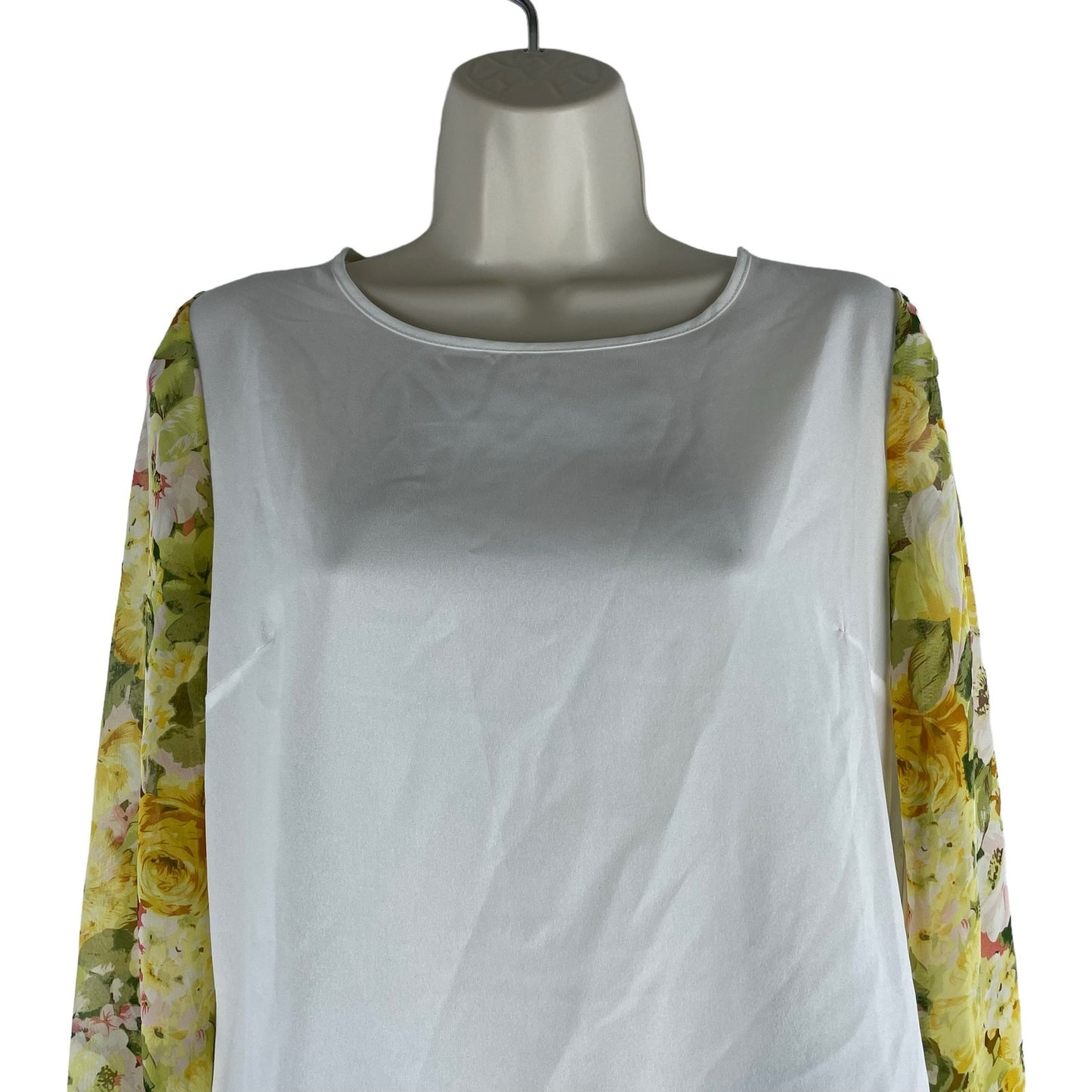 Lovers + Friends Floral Printed Long Sleeve Sheer Top White Yellow Size M