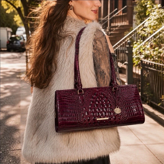 Brahmin Sophia Large Melbourne Satchel Bag Cherry Lacquer Red