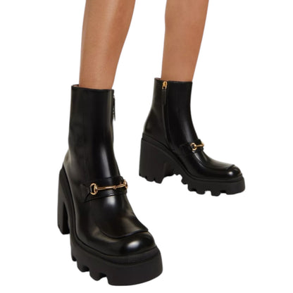 Gucci Magnum Calf Leather Horsebit Lug Sole Boots Black Size 40