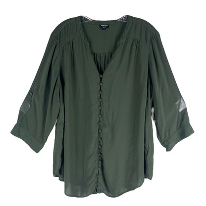 Torrid Harper V Neck Popover Top 3/4 Sleeve Military Green Size 1X