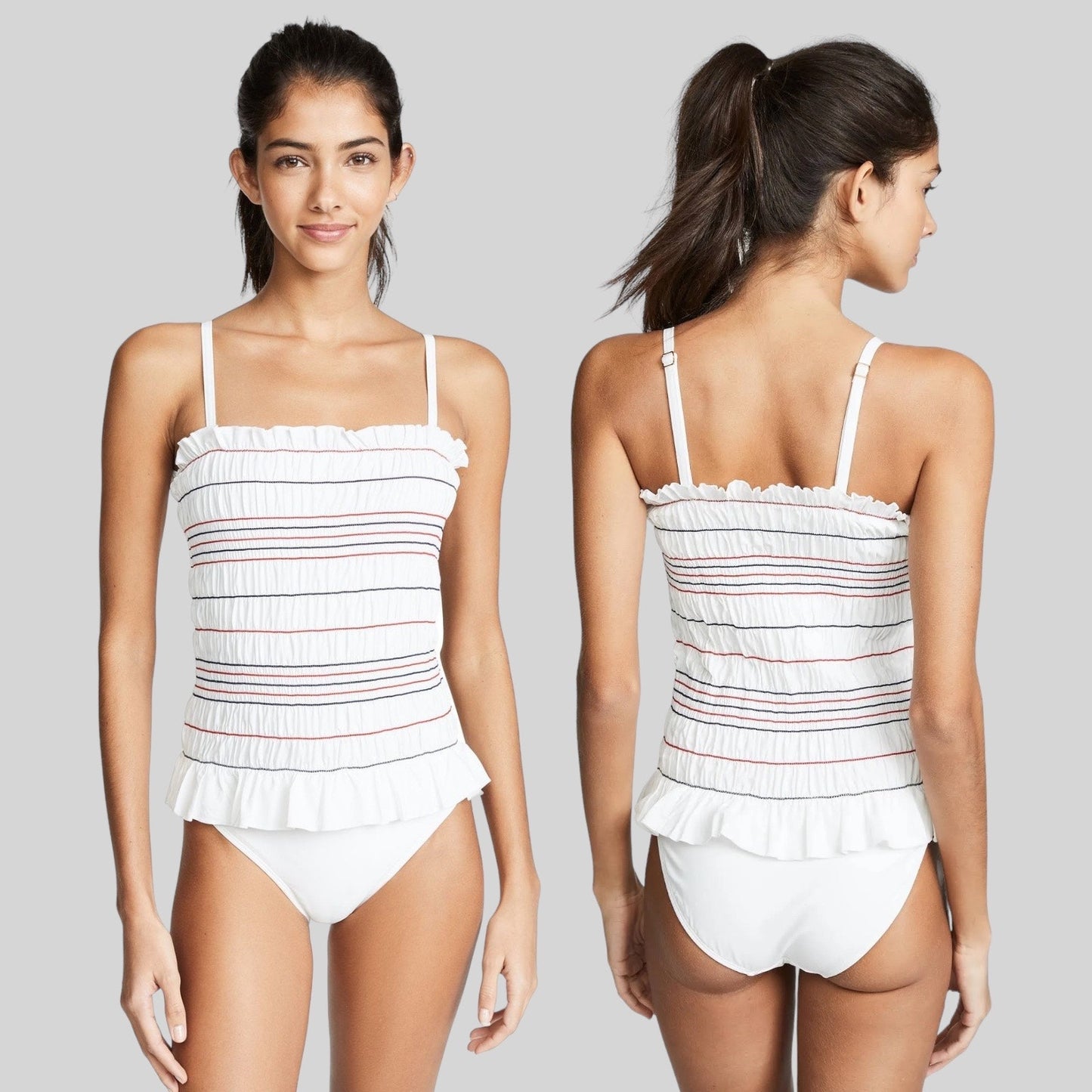 Tory Burch Costa One Piece Swimsuit Striped Ivory White Size S