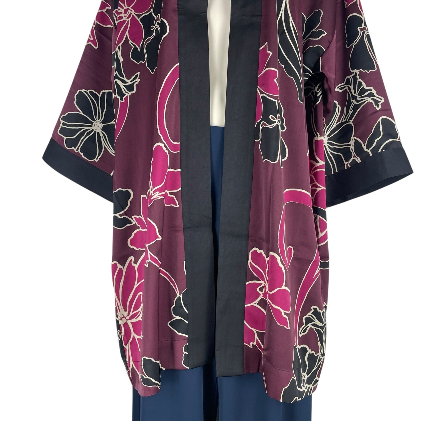 Chico's Travelers Floral Printed Kimono Jacket Deep Chianti Size L/XL