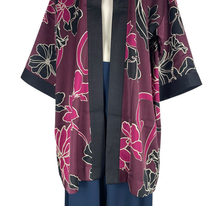 Chico's Travelers Floral Printed Kimono Jacket Deep Chianti Size L/XL