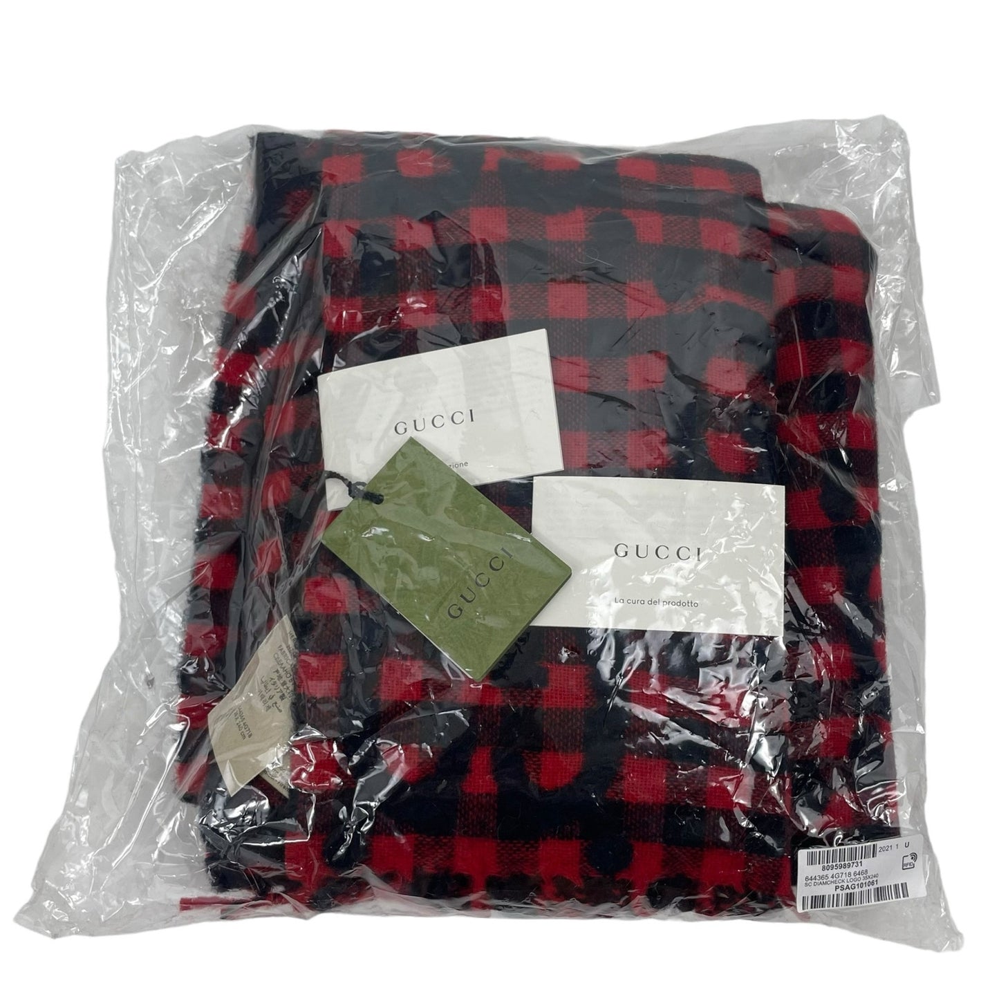 Gucci Diamcheck GG Logo Monogram Wool Jacquard Scarf Red Black 94"x 14"