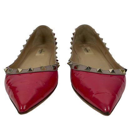 Valentino Garavani Rockstud Two Tone Poined Toe Flats Red Pink Size 40