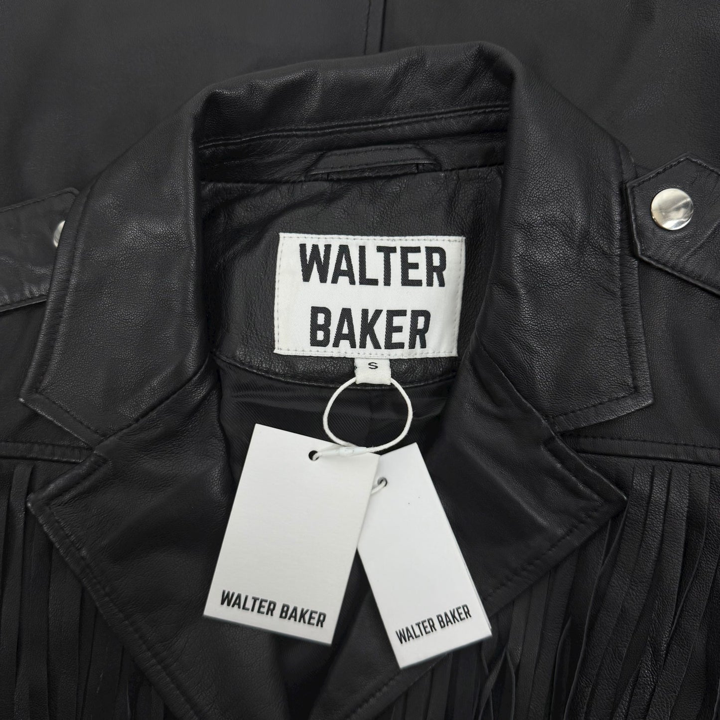 Walter Baker Linda Fringe Belted Lamb Leather Jacket Black Size S