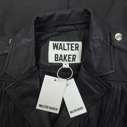 Walter Baker Linda Fringe Belted Lamb Leather Jacket Black Size S