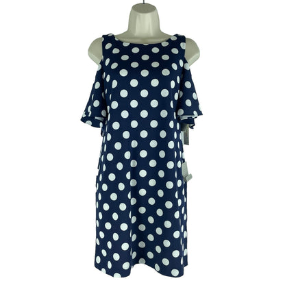 Eliza J Cold Shoulder Polka Dots Mini Dress Navy White Size 2