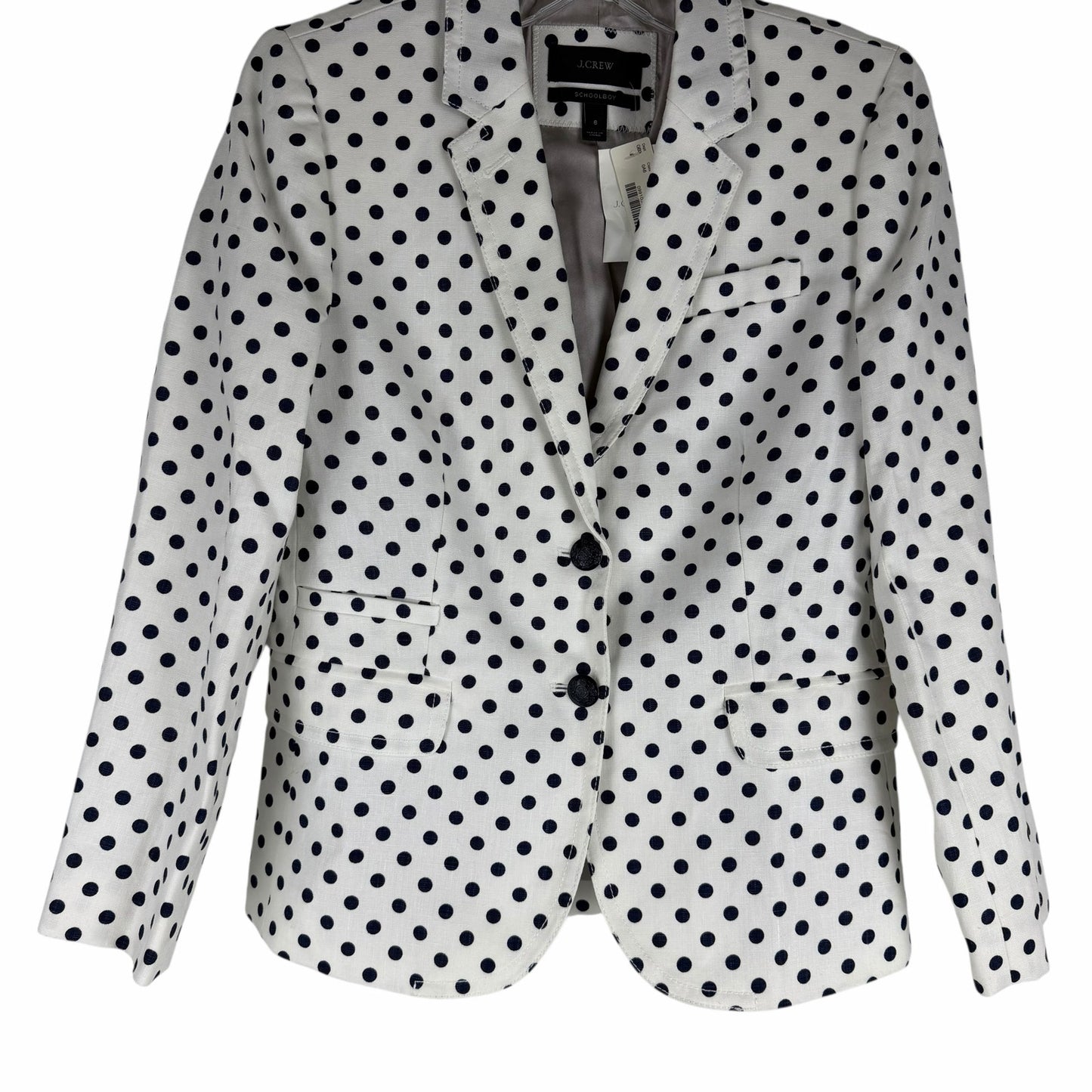 J. Crew Linen Schoolboy Blazer Jacket in Polka Dots White Navy Size 6
