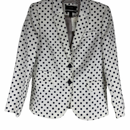 J. Crew Linen Schoolboy Blazer Jacket in Polka Dots White Navy Size 6