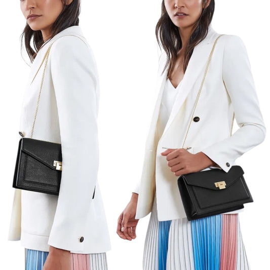 REISS Coleville Small Leather Crossbody Bag Convertible Shoulder Bag Black