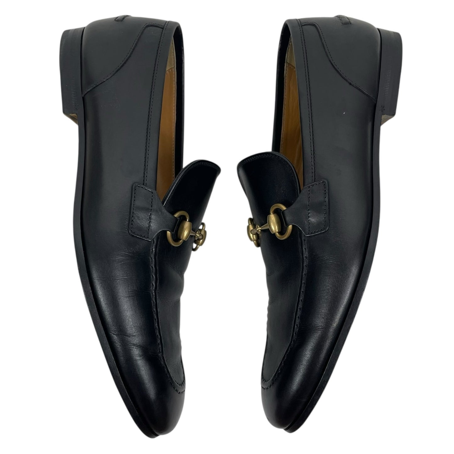 Gucci Jordaan Loafers Black Leather Gold Horsebit Men Size 8.5/ 9