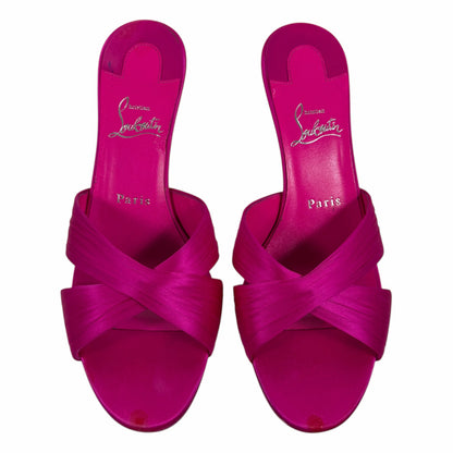 Christian Louboutin Nicol is Back 85 Crepe Satin Mule Sandal Pink Size 40