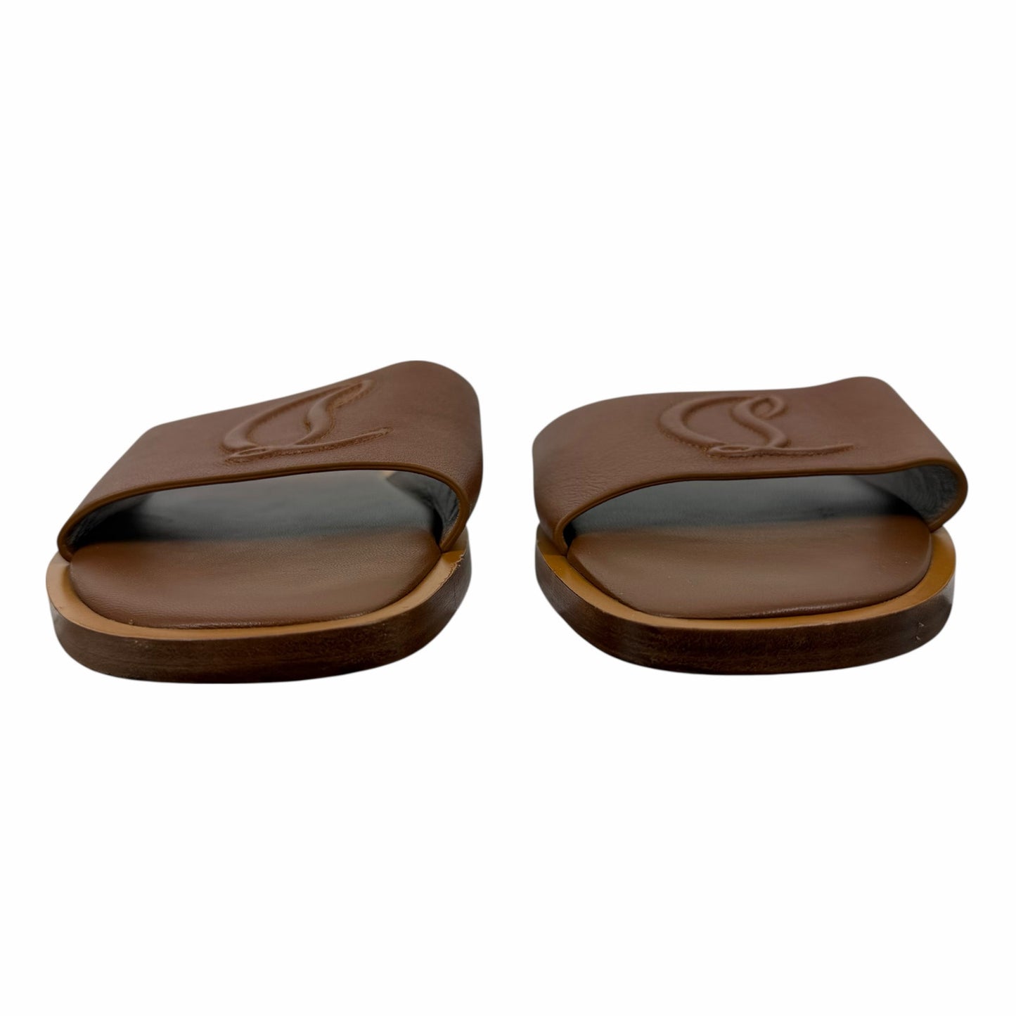 Christian Louboutin CL Mule Leather Flat Slide Sandal Brown Size 40