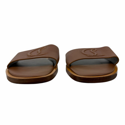 Christian Louboutin CL Mule Leather Flat Slide Sandal Brown Size 40