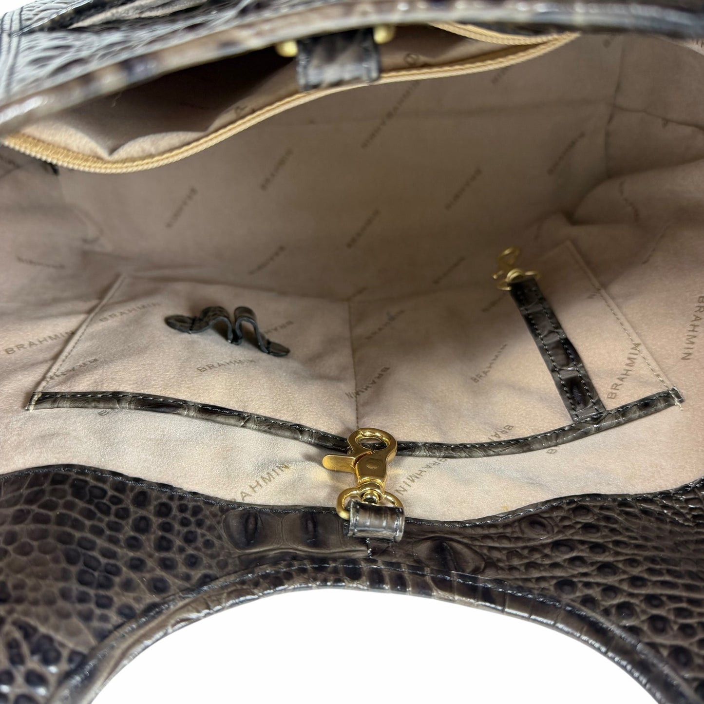 Brahmin Melbourne Shopper Tote Bag Brown Croc Embossed Leather