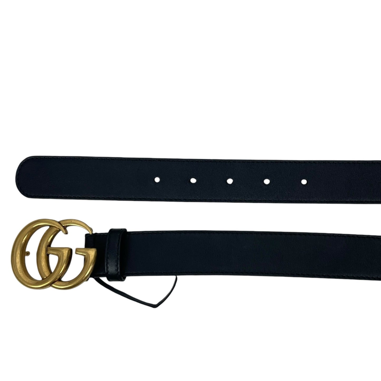 Gucci Marmot GG Logo Leather Thin Belt Black Gold Buckle Men Size 95/ 38