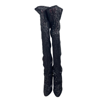 Manolo Blahnik Sequined Pascalare Over the Knee Boots Black Size 37.5