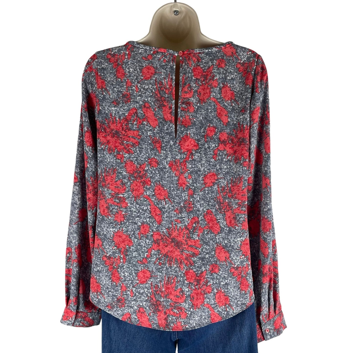 Yoana Baraschi Printed Faux Wrap Top Blouse Long Sleeve Gray Red Size S/M