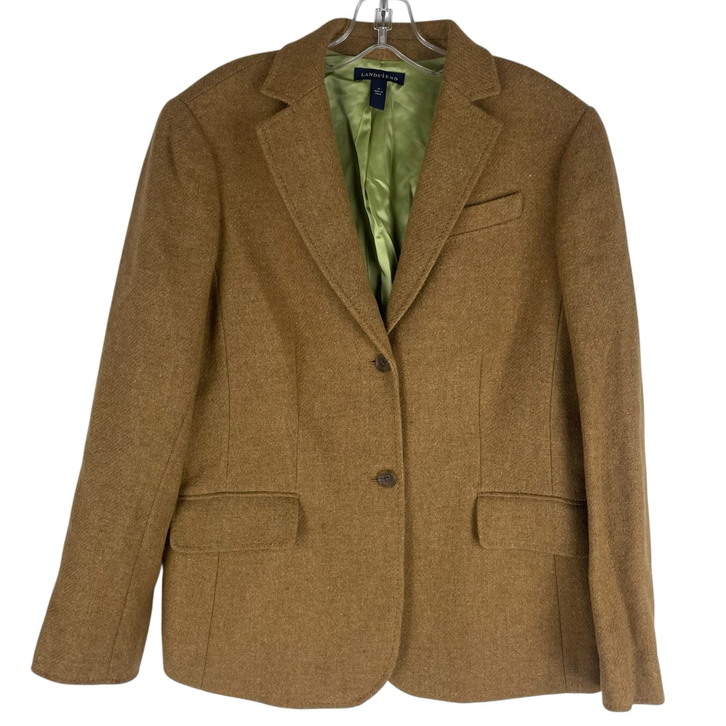 Lands' End Wool Mohair Blend 2 Button Blazer Jacket Camel Tan Size 12