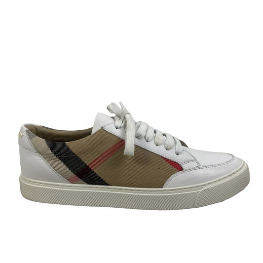 Burberry New Salmond Check Leather Sneakers Lace Up White Size 39.5