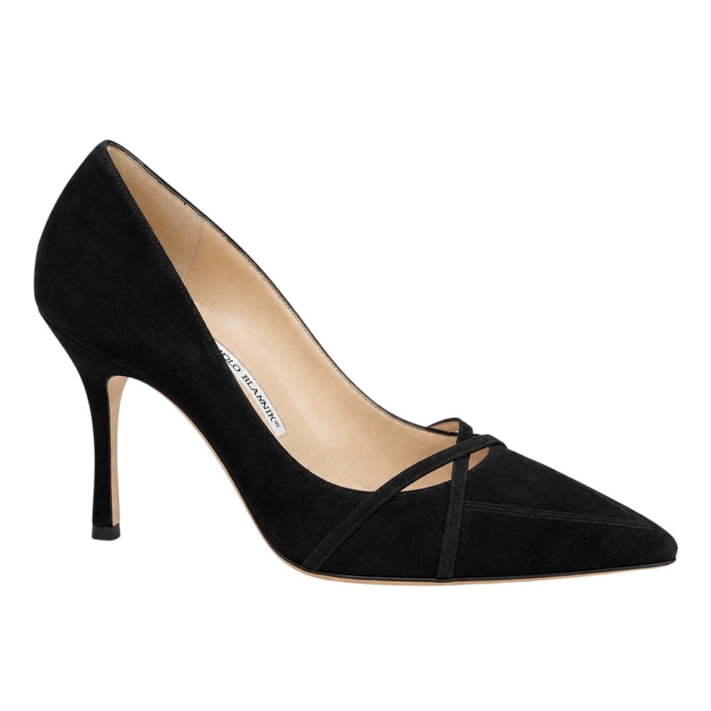 Manolo Blahnik Criss Cross Pointed Toe Suede Pump Black Size 40