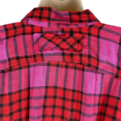 Free People Pacific Dawn Wool Plaid Shirt Red Pink Drawstring Size S